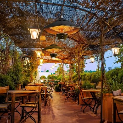 AREBOS Radiant Ceiling Heater 2000 W + Remote Control 3 Heat Settings Infrared Radiant Heater Patio Heater Patio Heater Black Hexagonal + LED Lamp - Image 2