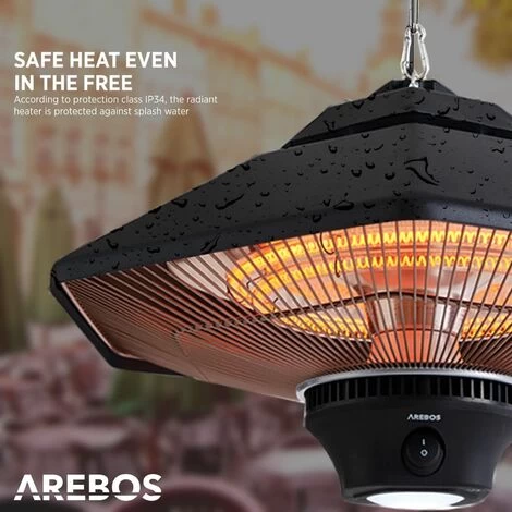 AREBOS Radiant Ceiling Heater 2000 W + Remote Control 3 Heat Settings Infrared Radiant Heater Patio Heater Patio Heater Black Hexagonal + LED Lamp - Image 4