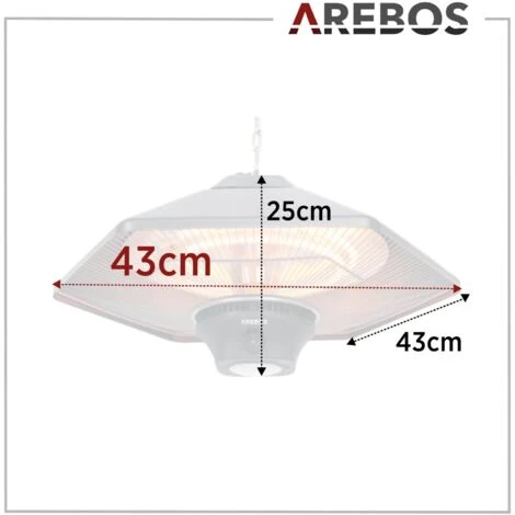 AREBOS Radiant Ceiling Heater 2000 W + Remote Control 3 Heat Settings Infrared Radiant Heater Patio Heater Patio Heater Black Hexagonal + LED Lamp - Image 5