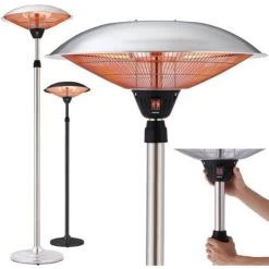 AREBOS Radiant Heater 2 Power Levels & 2 Heating Tubes Incl. Height-adjustable Telescopic Rod Tilt Switch 360° Heat Radiation Heat Lamp Patio Heater