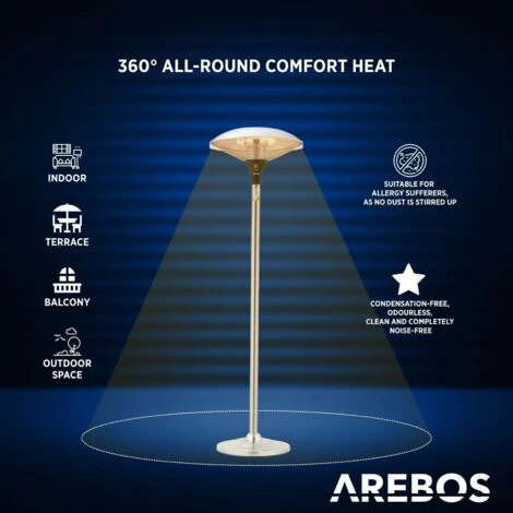 AREBOS Radiant Heater 2 Power Levels & 2 Heating Tubes Incl. Height-adjustable Telescopic Rod Tilt Switch 360° Heat Radiation Heat Lamp Patio Heater - Image 5