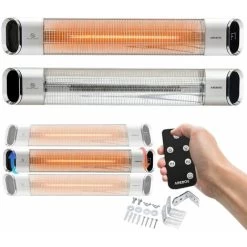 AREBOS Infrared Radiant Heater 2000 W With Remote Control 2 Heat Settings 60° Inclination Incl. Mounting Material Radiant Heater Patio Heater Patio Heater Ceiling Heater Silver