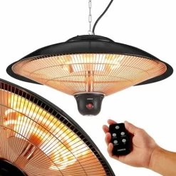 AREBOS Radiant Ceiling Heater 2000 W + Remote Control 3 Heat Settings Infrared Radiant Heater Patio Heater Patio Heater Black Round + LED Lamp