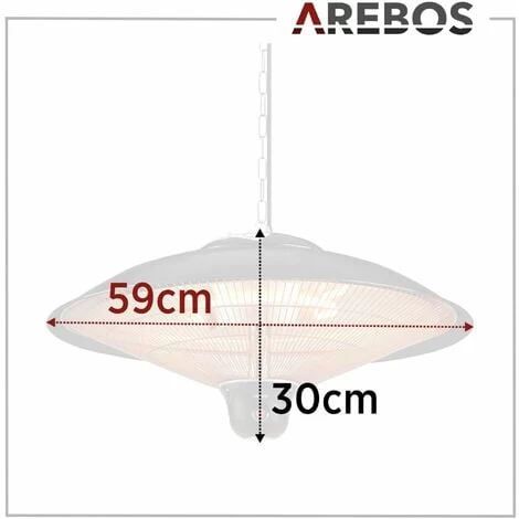 AREBOS Radiant Ceiling Heater 2000 W + Remote Control 3 Heat Settings Infrared Radiant Heater Patio Heater Patio Heater Black Round + LED Lamp - Image 5