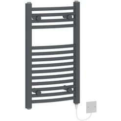 Bathroom Curved Electric Heated Towel Rail Radiator Central Heating Ladder Anthracite 700x400mm 300W
