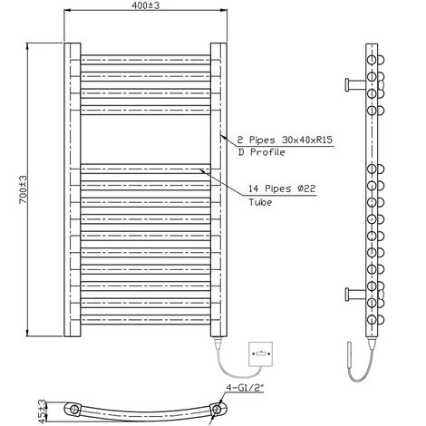 Bathroom Curved Electric Heated Towel Rail Radiator Central Heating Ladder Anthracite 700x400mm 300W - Image 5