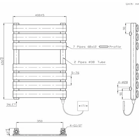 Prefilled Electric Heated Towel Rail Flat Panel Anthracite 650x400mm 300W - Image 5