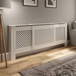 Radiator Cover Diamond Style Adjustable White MDF Easy Installation Modern
