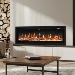 Livingandhome LED Recessed Wall Mounted Freestanding Electric Fireplace 9 Flame Colors With Remote Control,40 Inch