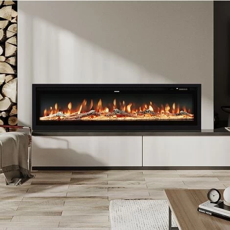 Livingandhome LED Recessed Wall Mounted Freestanding Electric Fireplace 9 Flame Colors With Remote Control,50 Inch