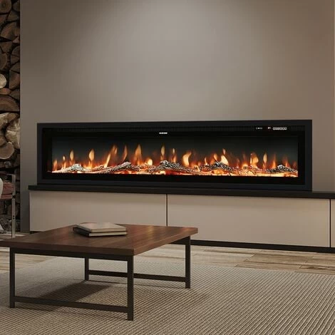 Livingandhome LED Recessed Wall Mounted Freestanding Electric Fireplace 9 Flame Colors With Remote Control,60 Inch