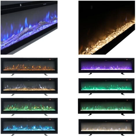 Livingandhome LED Recessed Wall Mounted Freestanding Electric Fireplace 9 Flame Colors With Remote Control,60 Inch - Image 3