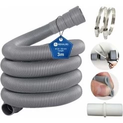 RHAFAYRE 3m Washing Machine Hose Dirty Water Drain Hose With Drain Hose Connection And 2 Clamps 20mm Drain Hose Extension For Washing Machine Dishwasher