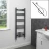 1200 X 450mm Bathroom Heated Towel Rail Dual Fuel Anthracite Flat Manual 17 Rail