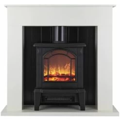 Warmlite WL45037W Ealing Electric Fireplace Suite With Adjustable Thermostat Control, 2 Heat Settings, LED Flame Effect, Safety Cut-Out System, White