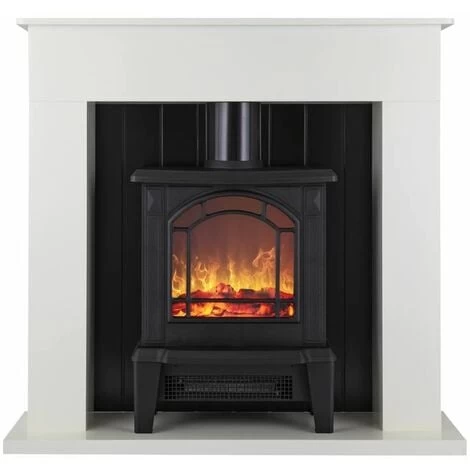 Warmlite WL45037W Ealing Electric Fireplace Suite With Adjustable Thermostat Control, 2 Heat Settings, LED Flame Effect, Safety Cut-Out System, White