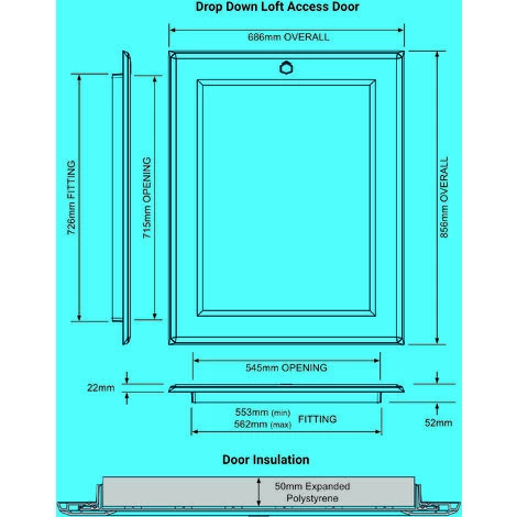 Manthorpe Large Opening Hinged Drop Down Loft Access Door (White) - 562 X 726mm (50mm EPS) - Image 2