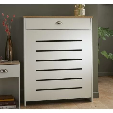 Cream Radiator Cover Cabinet Traditional Modern MDF Wood Horizontal Shelf Small