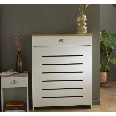 Cream Radiator Cover Cabinet Traditional Modern MDF Wood Horizontal Shelf Small - Image 2