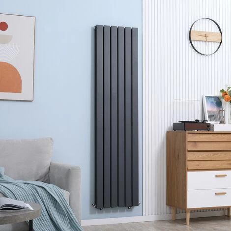 HOMCOM Wall-mounted Radiator Water-filled Heat Centralised Space Heater For Home Grey - Image 3