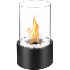Bio Ethanol Fireplace Indoor Outdoor Camping Glass Top Burner Fire Katy Black Tabletop Round (Black)