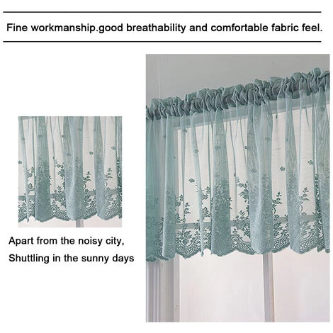 1 Pcs Floral Lace Valance Curtain Embroidery Semi Sheer Short Window Curtain For Kitchen Beautiful Dining Room Window Decor 13041cm Blue - Image 2