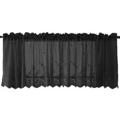 1 Pcs Floral Lace Valance Curtain Embroidery Semi Sheer Short Window Curtain For Kitchen Beautiful Dining Room Window Decor 13041cm Black