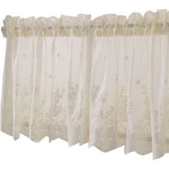 1 Pcs Floral Lace Valance Curtain Embroidery Semi Sheer Short Window Curtain For Kitchen Beautiful Dining Room Window Decor 13041cm Beige