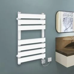 WarmeHaus Thermostatic Heated Towel Rail Prefilled Electric Heated Towel Rail Bathroom Towel Radiator Ladder Style White 650x400mm 400w