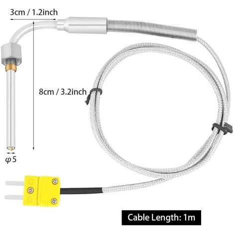 EGT Type K Thermocouple For Exhaust Gas Temperature Sensor With Exposed Tip And Connector 1/8 NPT Threads Stainless Steel Probe - Image 2