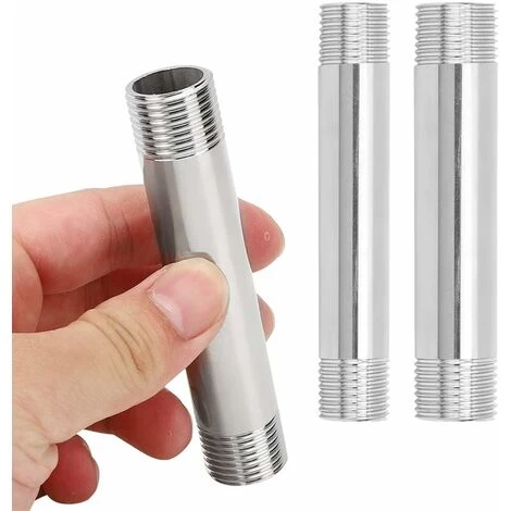 2 Pcs Stainless Steel Pipe Fittings Equal Diameter Threaded Cast Iron Pipe Nipple Connector Pipelines Plumbing Fittings,100mm(G1/2 Male Thread) - Image 4