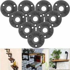 10Pcs 1/2 Floor Flange, Threaded Flange Pipe Flanges Black Cast Iron 3 Hole Threaded Fitting For Industrial, Furniture And DIY Decor, Mounting Vintage Wall Mount - BSP