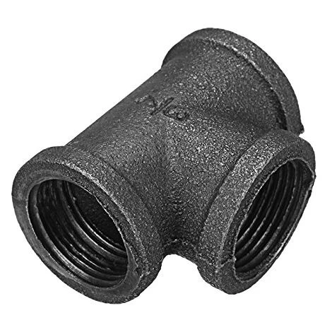 3/4'' Tee Equal 3 Pipe Malleable Iron Black Pipe Fittings Female Tube Connector - 3/4 Inch,DN20(2pcs)