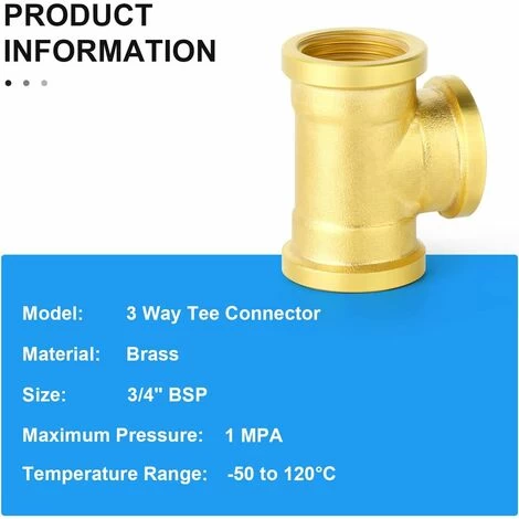 2 Pcs 3/4 BSP Brass Female Thread 3 Way Tee Pipe Connectors, Suitable For Pipe Connecting,Brass Screwed Tee - 3/4 X 3 Female THREAD - Image 2