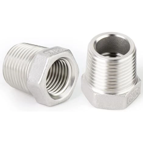 2pcs 1-1/4 Male To 3/4 Female BSP Hose Adapter Fitting 304 Stainless Steel Reducer Hex Bushing,Male X Female Threaded Connection