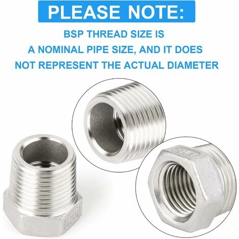 2pcs 1-1/4 Male To 3/4 Female BSP Hose Adapter Fitting 304 Stainless Steel Reducer Hex Bushing,Male X Female Threaded Connection - Image 3