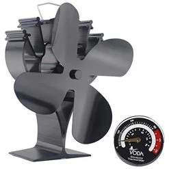 RHAFAYRE 4 Blade Quiet Heat Powered Wood Stove Fan With Magnetic Thermometer For Wood Stove Or Fireplace