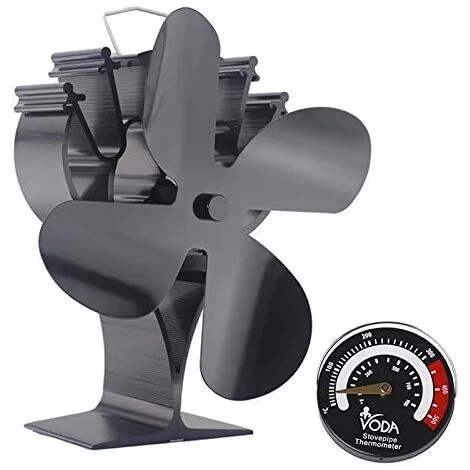 RHAFAYRE 4 Blade Quiet Heat Powered Wood Stove Fan With Magnetic Thermometer For Wood Stove Or Fireplace