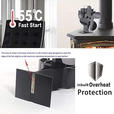 RHAFAYRE 4 Blade Quiet Heat Powered Wood Stove Fan With Magnetic Thermometer For Wood Stove Or Fireplace - Image 2