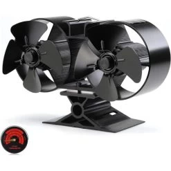 RHAFAYRE 8 Blade Mini Wood Stove Fan Heat Powered Dual Motor Black