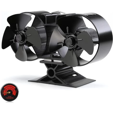 RHAFAYRE 8 Blade Mini Wood Stove Fan Heat Powered Dual Motor Black