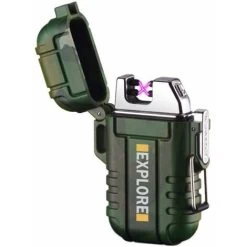 Waterproof Outdoor Windproof Lighter Double Arc Lighter Electric Lighters USB Rechargeable - Flameless - Plasma Cool Lighters For Camping, Hiking, Adventure, Survival Tactical Gear