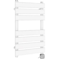 Prefilled Bathroom Flat Panel Thermostatic Electric Heated Towel Rail Warmer Radiator 650x400mm 400W White