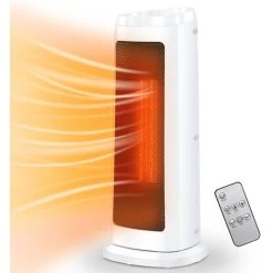 VINGO Electric Fan Heater Tower Ceramic PTC Heating 2000W Timer Remote Control For Office Room Desk Indoor Bedroom Use White