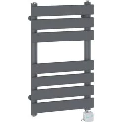 Flat Panel Electric Heated Towel Rail Prefilled Bluetooth Thermostatic Sand Grey 650x400mm 400W
