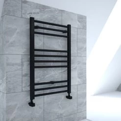 800mm X 300mm Straight Heated Towel Rail Ladder Radiator - Matt Black