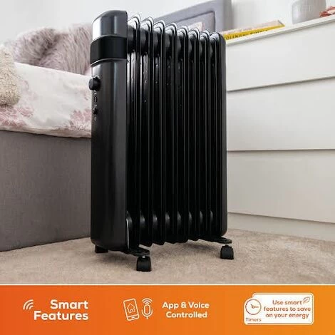 TCP Smart WiFi Portable Free-Standing Oil 9 Finned Electric Radiator 2000W Black - Image 4