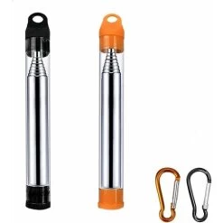 2 Pieces Telescopic Blow Tube Bellows Pocket Stainless Steel Fire Blower Portable Camp Tool With Carabiner For Camping Picnic Hiking BBQ Chuihuoguan