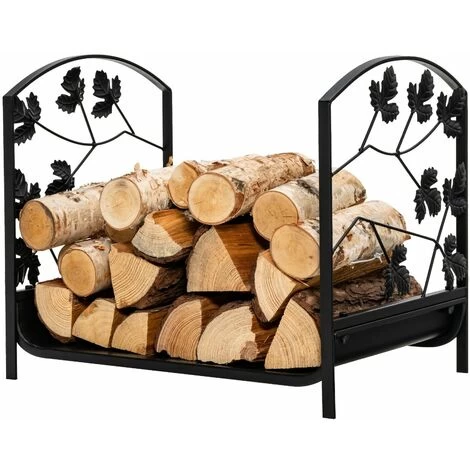 Firewood Rack Steel Log Holder Exquisite Leaf Patterns Wood Storage Stacker