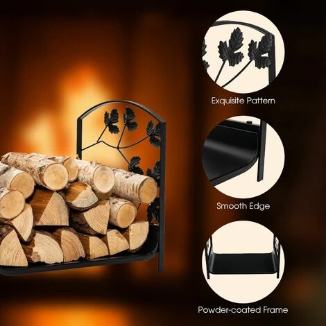 Firewood Rack Steel Log Holder Exquisite Leaf Patterns Wood Storage Stacker - Image 5